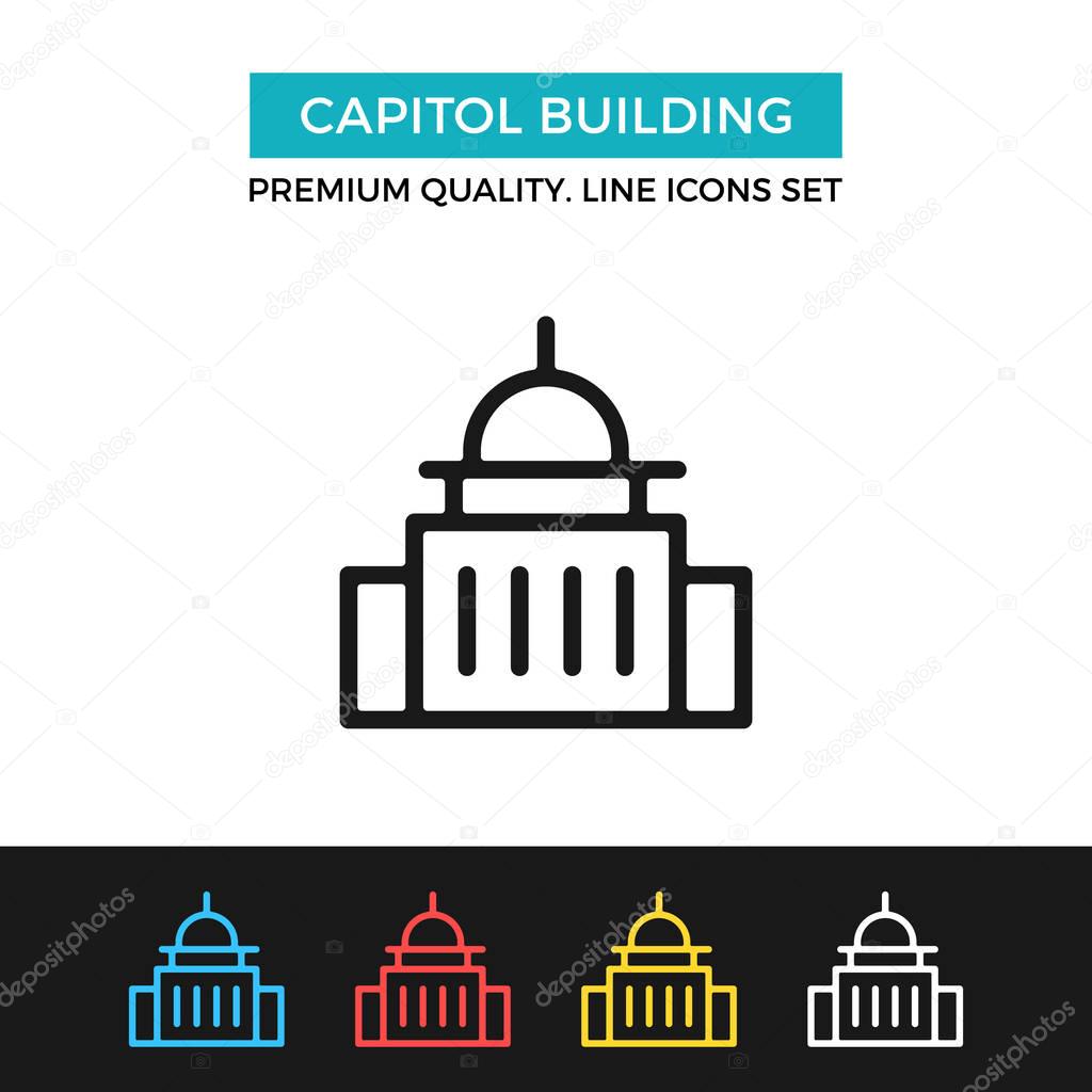 Vector capitol building icons set. Government concept. Premium quality graphic design. Modern signs, outline symbols, simple thin line icons collection for website, web design, mobile app, infographic