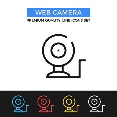 Vektör web kamera simgesi. İnce çizgi simgesi