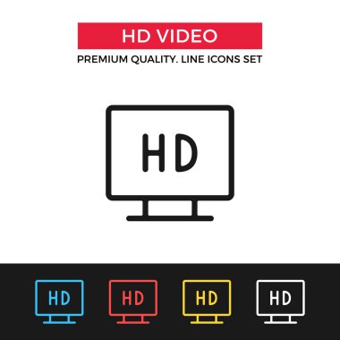 Vektör Hd video simgesi. İnce çizgi simgesi