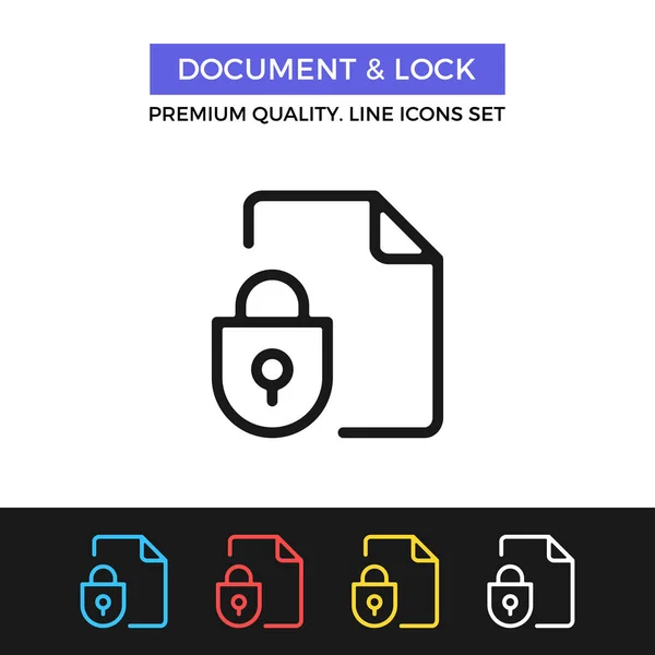 Documento vectorial e icono de bloqueo. Icono de línea delgada — Archivo Imágenes Vectoriales