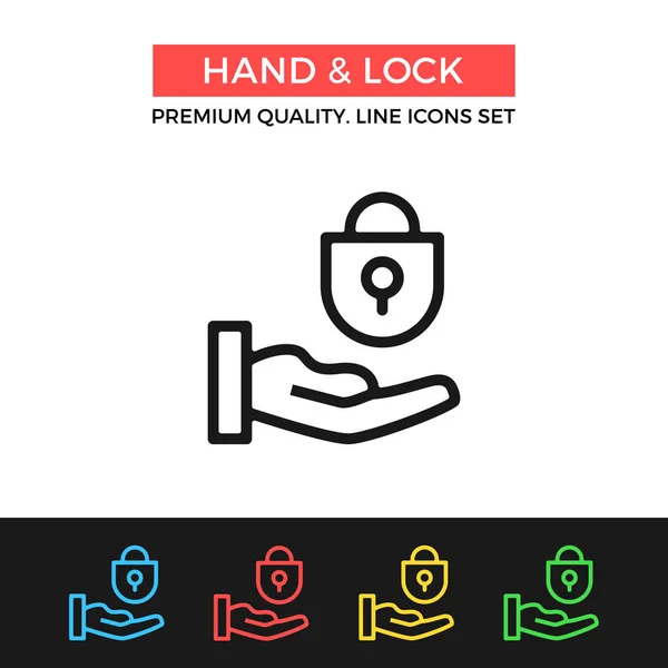 Vector hand en lock-pictogram. Dunne lijn pictogram — Stockvector
