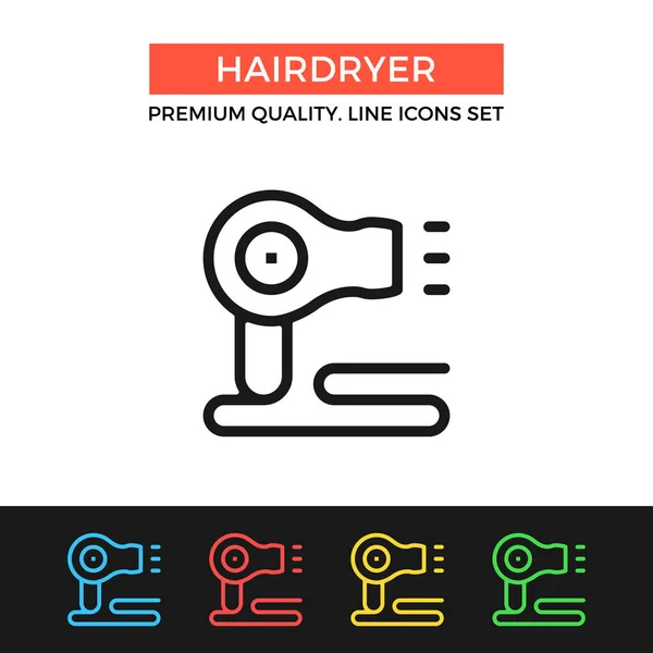 Icono del secador de pelo vector. Icono de línea delgada — Vector de stock