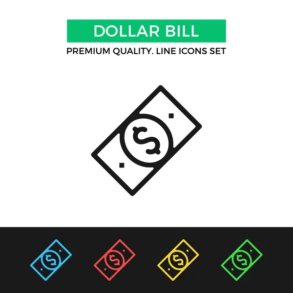 Icono de billete de dólar vectorial. Icono de línea delgada — Vector de stock