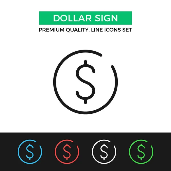 Ícone de sinal do dólar vetorial. Ícone de linha fina — Vetor de Stock