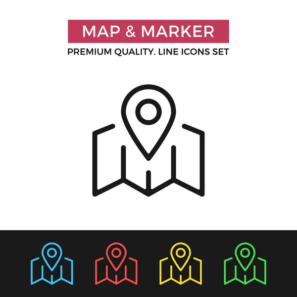 Vector map and marker icon. Thin line icon — Stock Vector