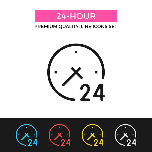 Vector 24-hour icon. Thin line icon