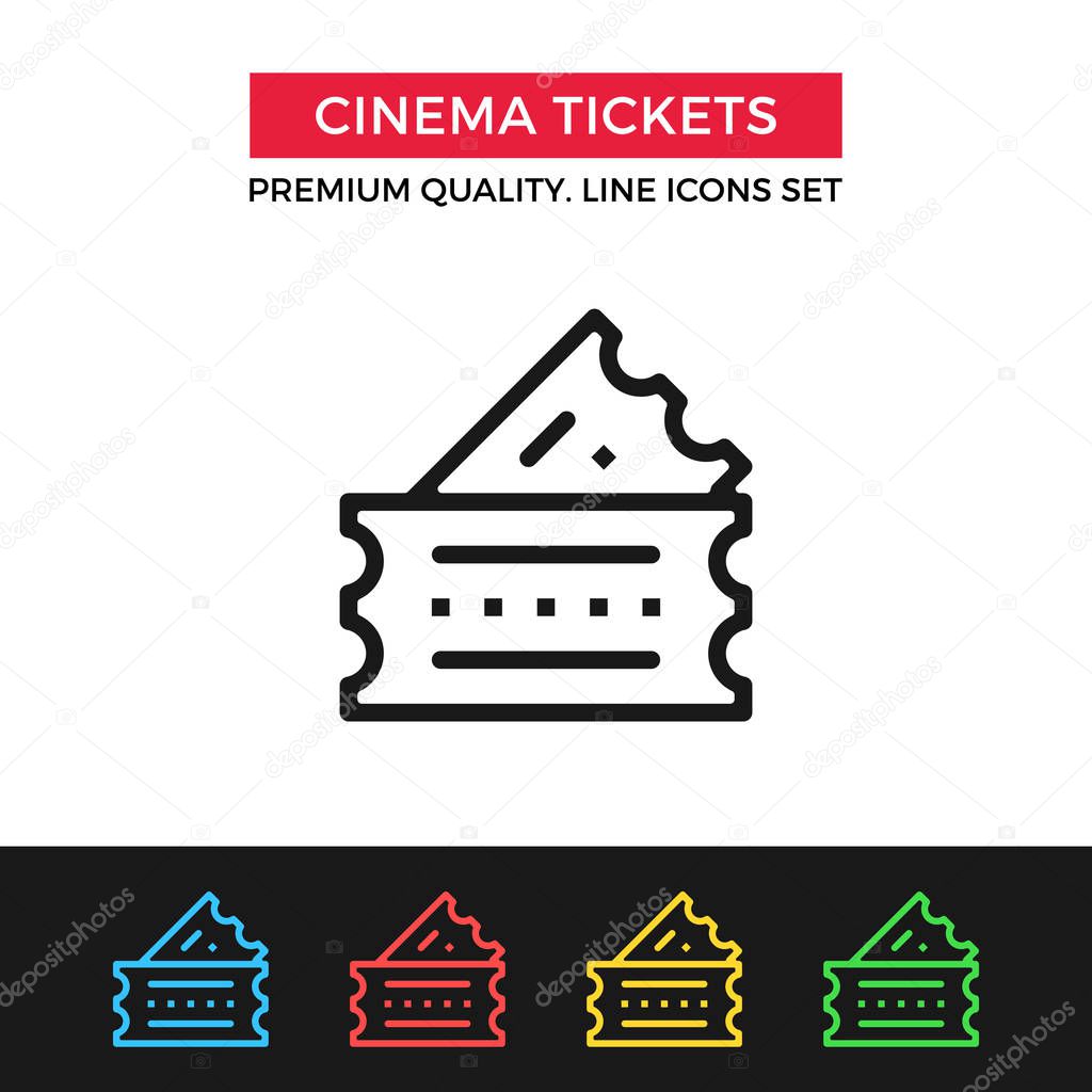 Vector cinema tickets icon. Two vintage raffle tickets. Premium quality graphic design. Signs, outline symbols collection, simple thin line icons set for websites, web design, mobile app, infographics
