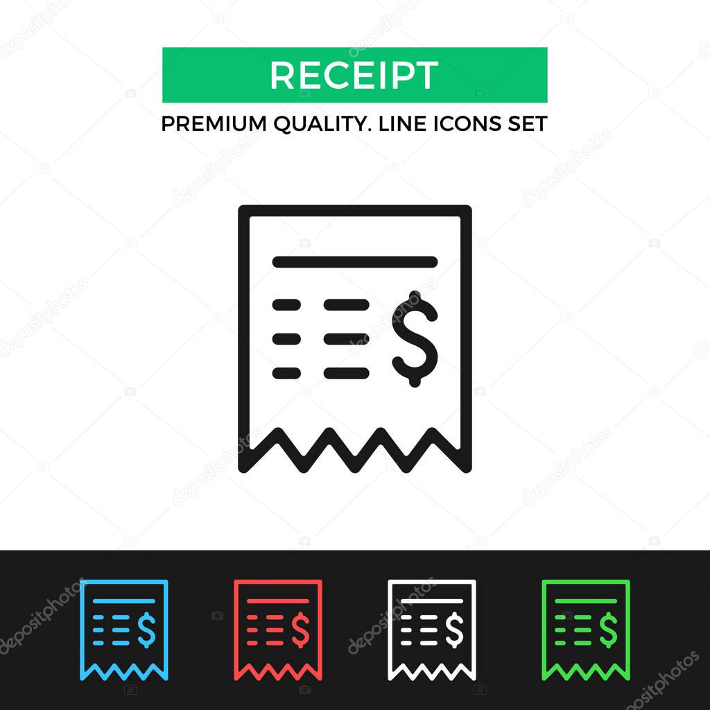 Vector sales receipt icon. Restaurant check, ATM bill. Premium quality graphic design. Signs, outline symbols collection, simple thin line icons set for websites, web design, mobile app, infographics