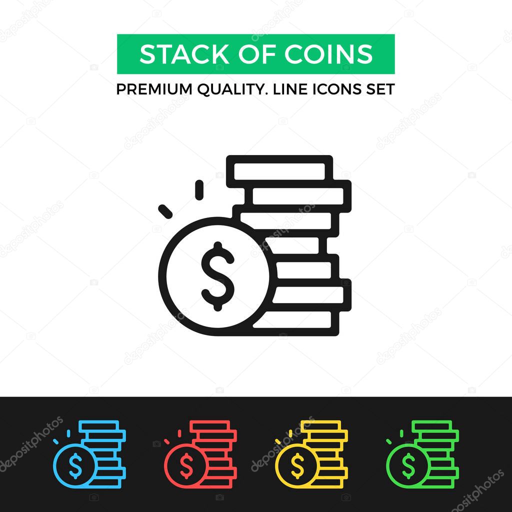 Vector stack of coins icon. Premium quality graphic design. Modern signs, outline symbols collection, simple thin line icons set for websites, web design, mobile app, infographics