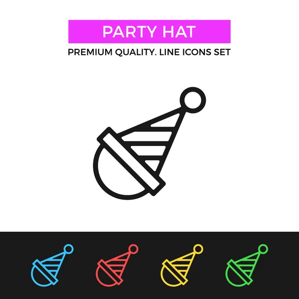Vektor party kalap ikonra. Üdülés, születésnapi koncepció. Vékony vonal ikon — Stock Vector