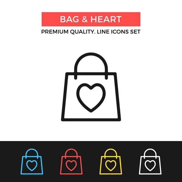 Διάνυσμα εικονίδιο τσάντα και την καρδιά. Ψώνια, ημέρα του Αγίου Βαλεντίνου έννοια. Λεπτή γραμμή εικονίδιο — Διανυσματικό Αρχείο