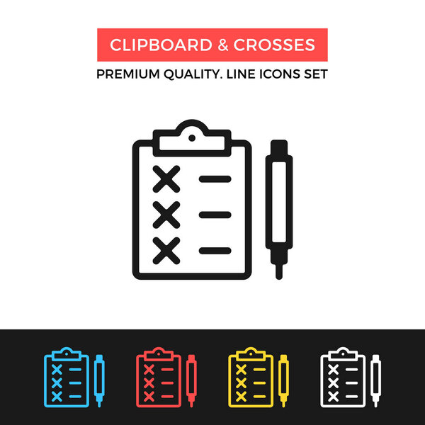 Vector clipboard and crosses icon. Thin line icon