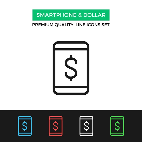 Vector smartphone and dollar icon. Thin line icon — Stock Vector