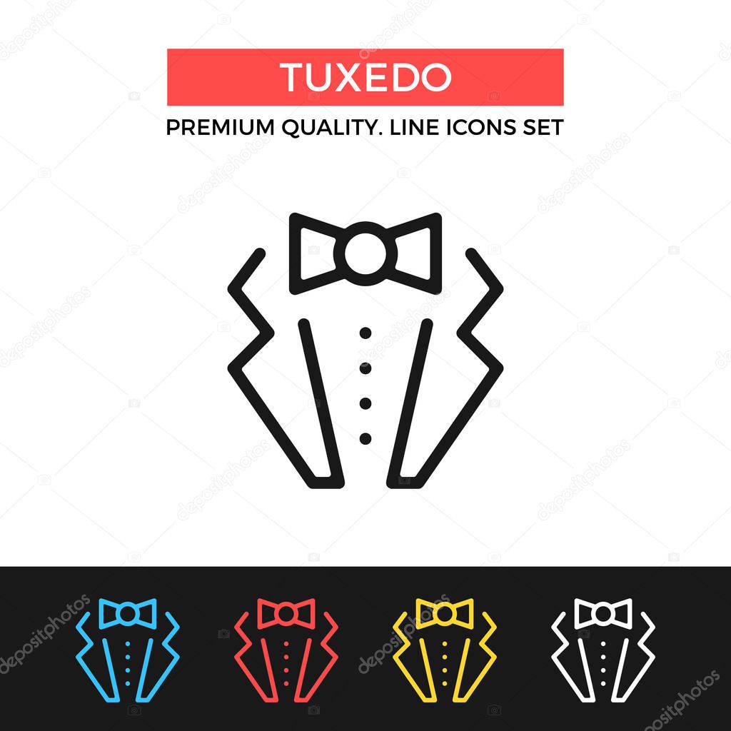 Vector tuxedo icon. Suit with bow tie concept. Premium quality graphic design. Modern signs, outline symbols collection, simple thin line icons set for websites, web design, mobile app, infographics