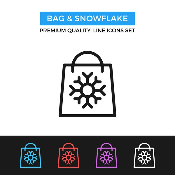 Διάνυσμα εικονίδιο τσάντα και νιφάδα χιονιού. Χειμώνας ψώνια έννοιες. Λεπτή γραμμή εικονίδιο — Διανυσματικό Αρχείο