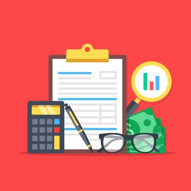 Muhasebe, finansal analiz, iş denetim. Düz tasarım grafik öğeleri, düz Icons set. Sınıf kalitesi. Modern kavramları web afiş, Web siteleri, basılı malzemeler için. Vektör çizim