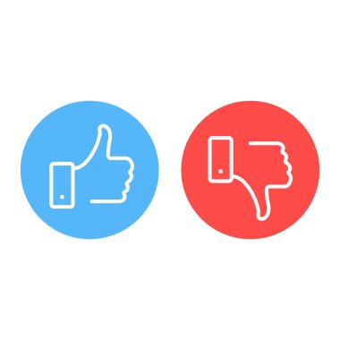 Hangi tarihlerde ve Icons set sevmemek. Başparmak yukarıya ve aşağı başparmak. Modern grafik öğeleri için web afiş, web siteleri, basılı materyalleri, infographics. Vektör yuvarlak beyaz arka plan üzerinde izole ince çizgi simgeler