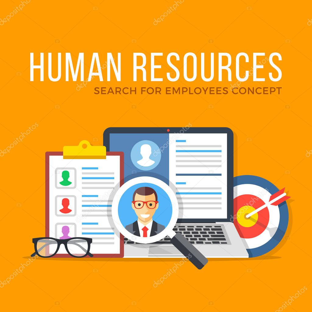 Human resources. Search for employees. Flat design graphic elements set. Modern concepts for web banners, websites, infographics, printed materials. Vector illustration