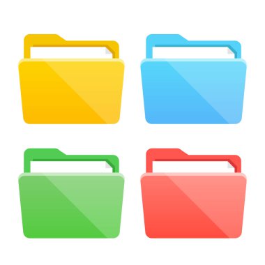 Klasör simgeleri ayarlayın. Düz tasarım grafik öğeleri, renkli klasörler Icons set düz. Vektör çizim