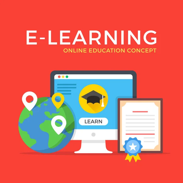 E-learning, educação online, e-learning, conceitos de cursos online. Conjunto de elementos gráficos de design plano moderno. Ilustração vetorial —  Vetores de Stock