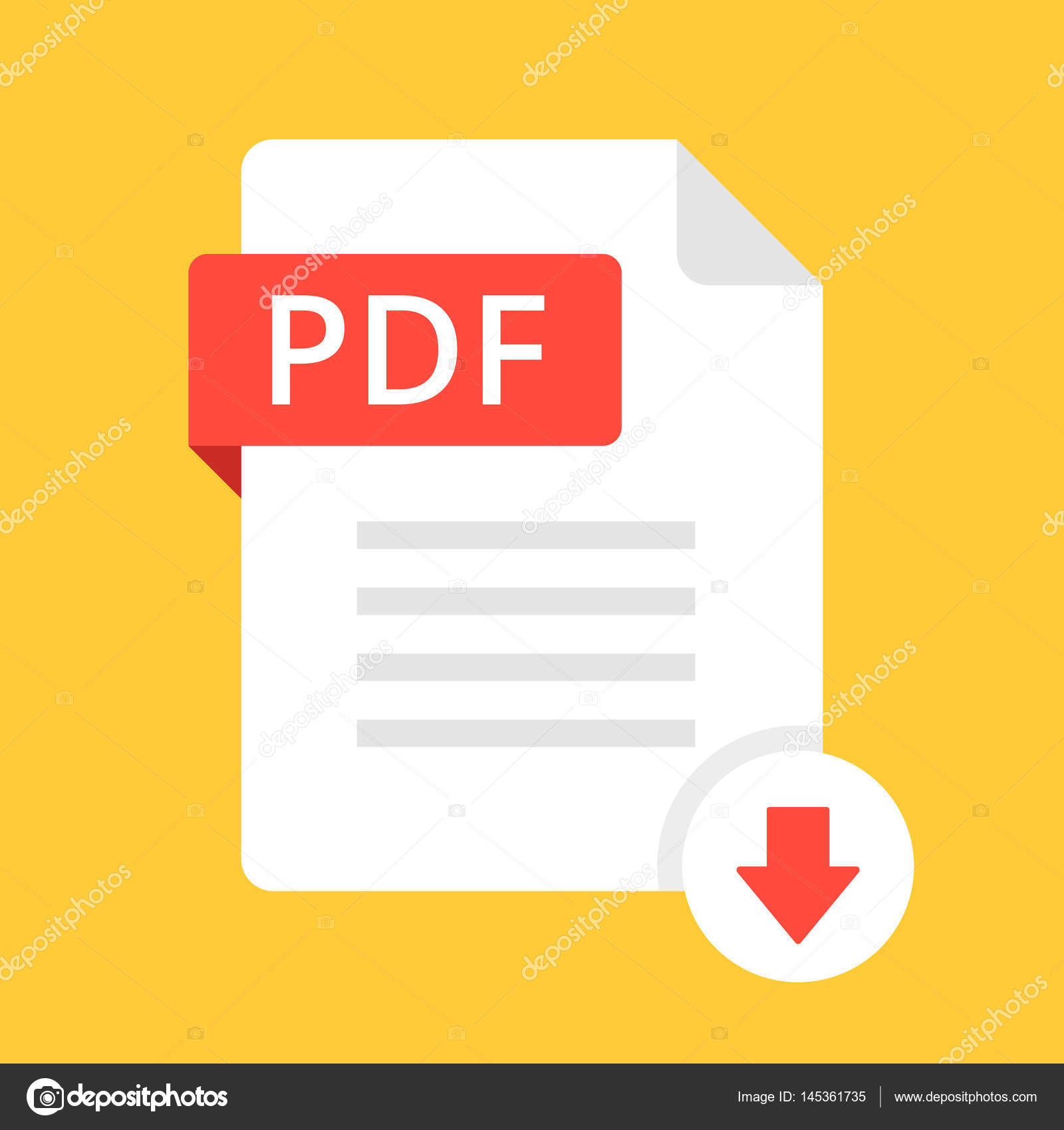 Download PDF icon. File with PDF label and down arrow sign. Downloading  document concept. Flat design vector icon Stock Vector by ©magurok5  145361735, image size:1600x1700