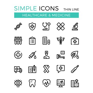 Sağlık, tıp, Sağlık Hizmetleri vektör ince çizgi simgeler kümesi. 32 x 32 piksel. Çizgi grafik tasarım web siteleri, arayüzü, web tasarım, mobil uygulaması, infographics için. Piksel mükemmel vektör anahat simgelerini belirlemek