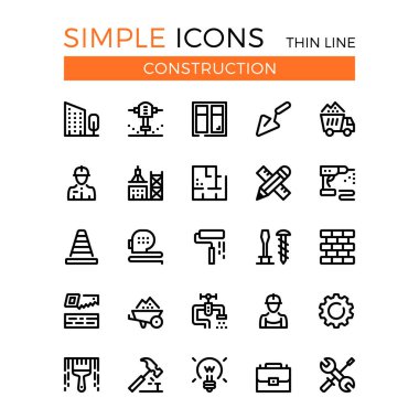 İnşaat, İnşaat Mühendisliği, vektör ince çizgi Icons set bina. 32 x 32 piksel. Web siteleri, web tasarım, mobil uygulaması, infographics grafik tasarım kavramları satır. Piksel mükemmel vektör anahat simgelerini belirlemek