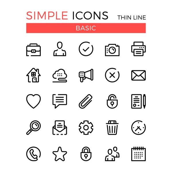 Negocio básico, internet interfaz web conceptos lineales, vector de línea delgada iconos conjunto. 32x32 px. Diseño gráfico de línea moderna para sitio web, diseño web, infografías. Pixel perfecto vector contorno iconos conjunto — Archivo Imágenes Vectoriales