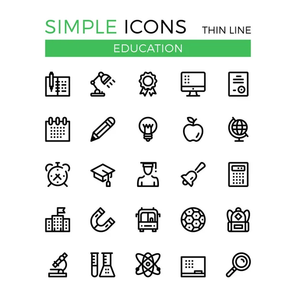 Educación, aprendizaje, vector escolar conjunto de iconos de línea delgada. 32x32 px. Conceptos lineales de diseño gráfico de línea moderna para sitios web, diseño web, aplicación móvil, infografías. Pixel perfecto vector contorno iconos conjunto — Vector de stock