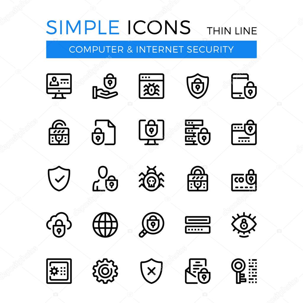 Internet security, cybersecurity, computer protection vector thin line icons set. 32x32 px. Line graphic design for website, web design, mobile app, infographic. Pixel perfect vector outline icons set