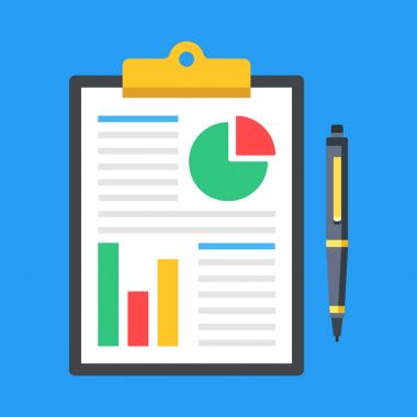 Mali rapor, iş rapor kavramları. Pano finansal veri, çizelgeler, grafikler ve kalem ile. Üstten Görünüm. Modern düz tasarım grafik öğeleri. Vektör çizim