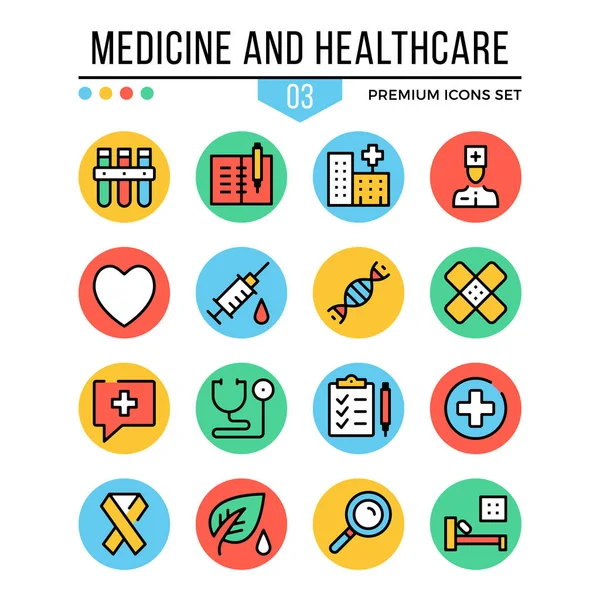 Icônes de médecine et de santé. Icônes de ligne mince moderne ensemble. Qualité supérieure. Symboles de contour, concepts graphiques, icônes de ligne plate. Illustration vectorielle — Image vectorielle