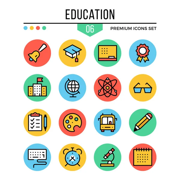 De pictogrammen van het onderwijs. Moderne dunne lijn pictogrammen instellen. Premiumkwaliteit. Overzichtsknoppen, grafische elementen, leren van concepten, platte lijn pictogrammen. Vectorillustratie — Stockvector