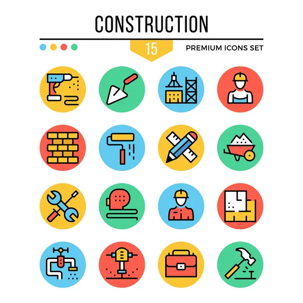 Iconos de construcción. Conjunto de iconos de línea delgada moderna. Calidad premium. Esquema de símbolos, elementos gráficos, colección de conceptos, iconos de línea plana. Ilustración vectorial — Vector de stock