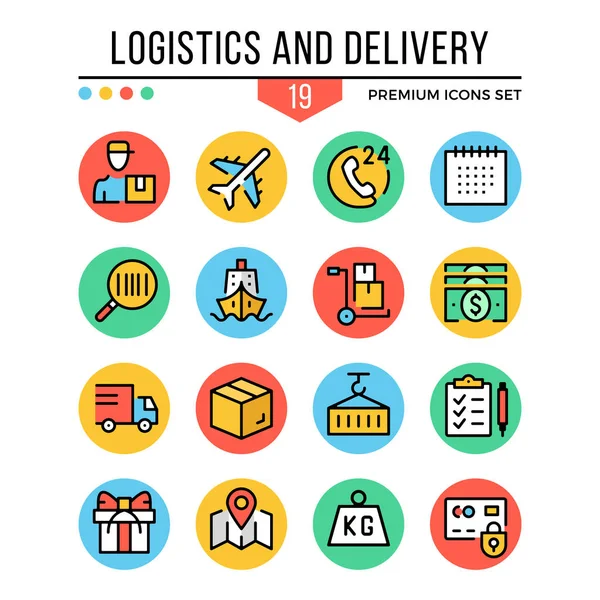Logistics and delivery icons. Modern thin line icons set. Premium quality. Outline symbols collection, graphic concept, flat line icons. Vector illustration — Stock Vector
