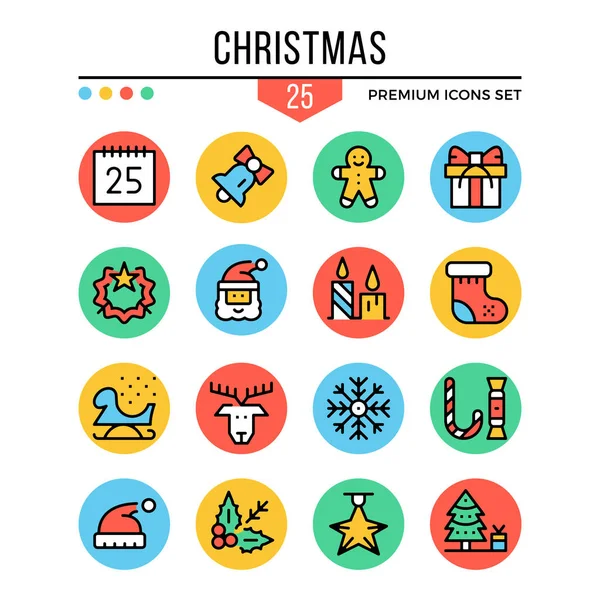 Kerst iconen. Moderne dunne lijn pictogrammen instellen. Premiumkwaliteit. Overzicht van symbolen, grafische elementen, concepten, platte lijn pictogrammen. Creatieve vectorillustratie — Stockvector