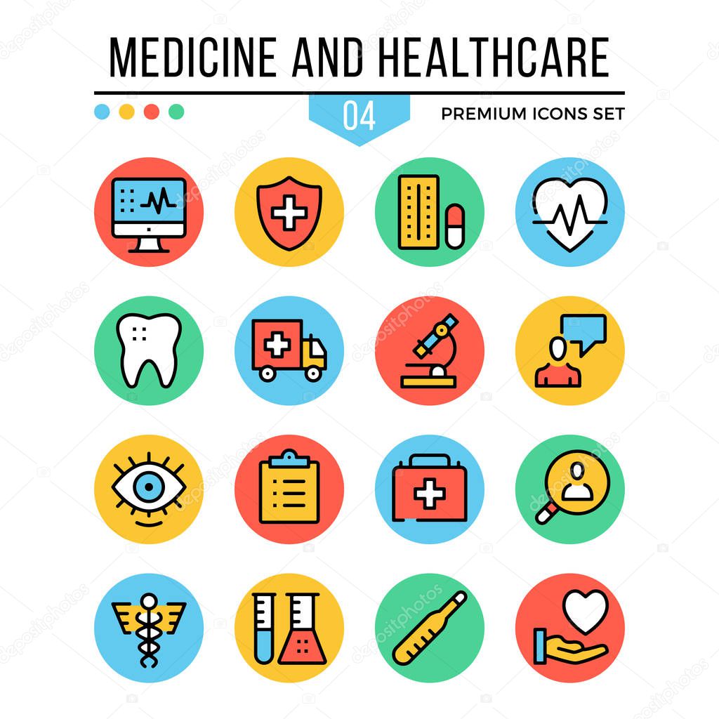 Medicine and healthcare icons. Modern thin line icons set. Premium quality. Outline symbols, graphic concepts, flat line icons for web design, mobile app, ui, infographic. Creative vector illustration