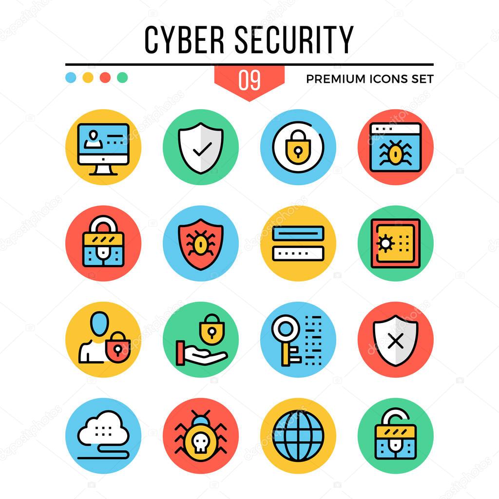 Cyber security icons. Modern thin line icons set. Premium quality. Outline symbols, graphic elements, concepts, flat line icons. Vector illustration