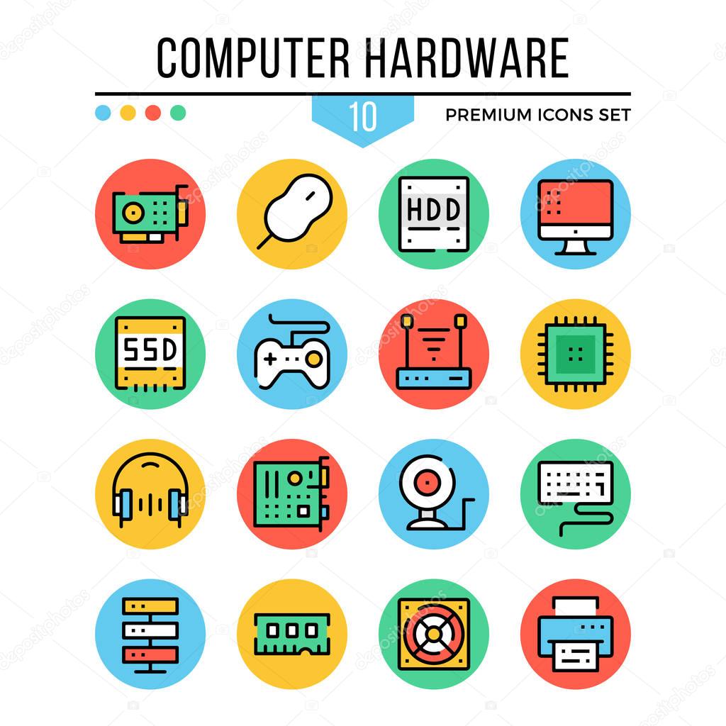 Computer hardware, computer components icons. Modern thin line icons set. Premium quality. Outline symbols collection, flat line icons. Vector illustration