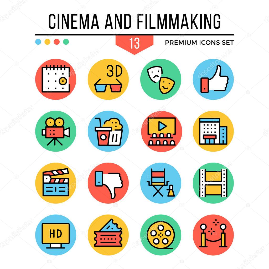 Cinema and filmmaking icons. Modern thin line icons set. Premium quality. Outline symbols, graphic elements, concepts, flat line icons. Vector illustration