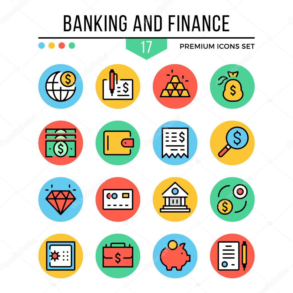 Banking and finance icons. Modern thin line icons set. Premium quality. Outline symbols, graphic elements, concepts, flat line icons for web design, mobile apps, ui, infographics. Vector illustration