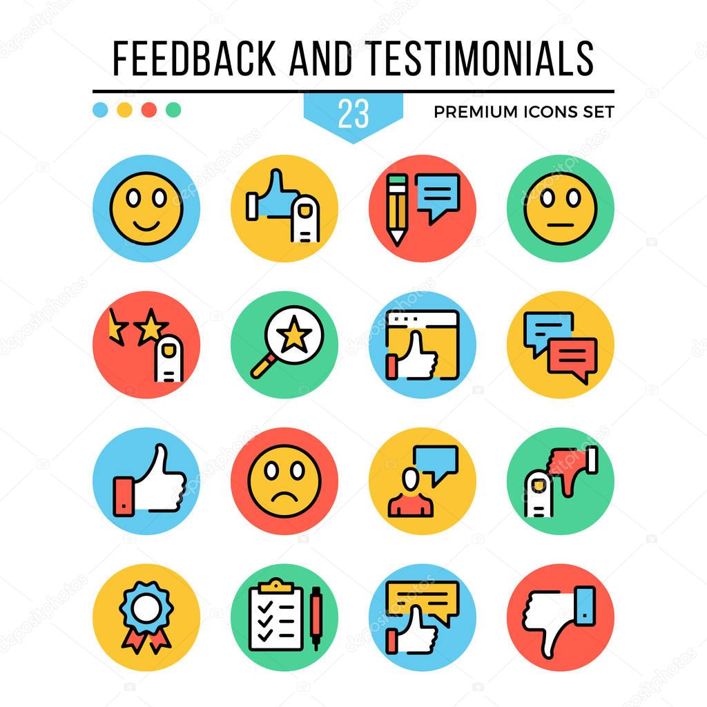 Feedback and testimonials icons. Modern thin line icons set. Premium quality. Outline symbols, graphic concepts, flat line icons for web design, mobile apps, ui, infographics. Vector illustration