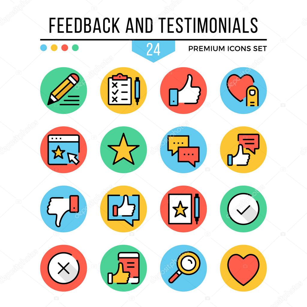 Feedback and testimonials icons. Modern thin line icons set. Premium quality. Outline symbols, graphic concepts, flat line icons for web design, mobile apps, ui, infographics. Vector illustration