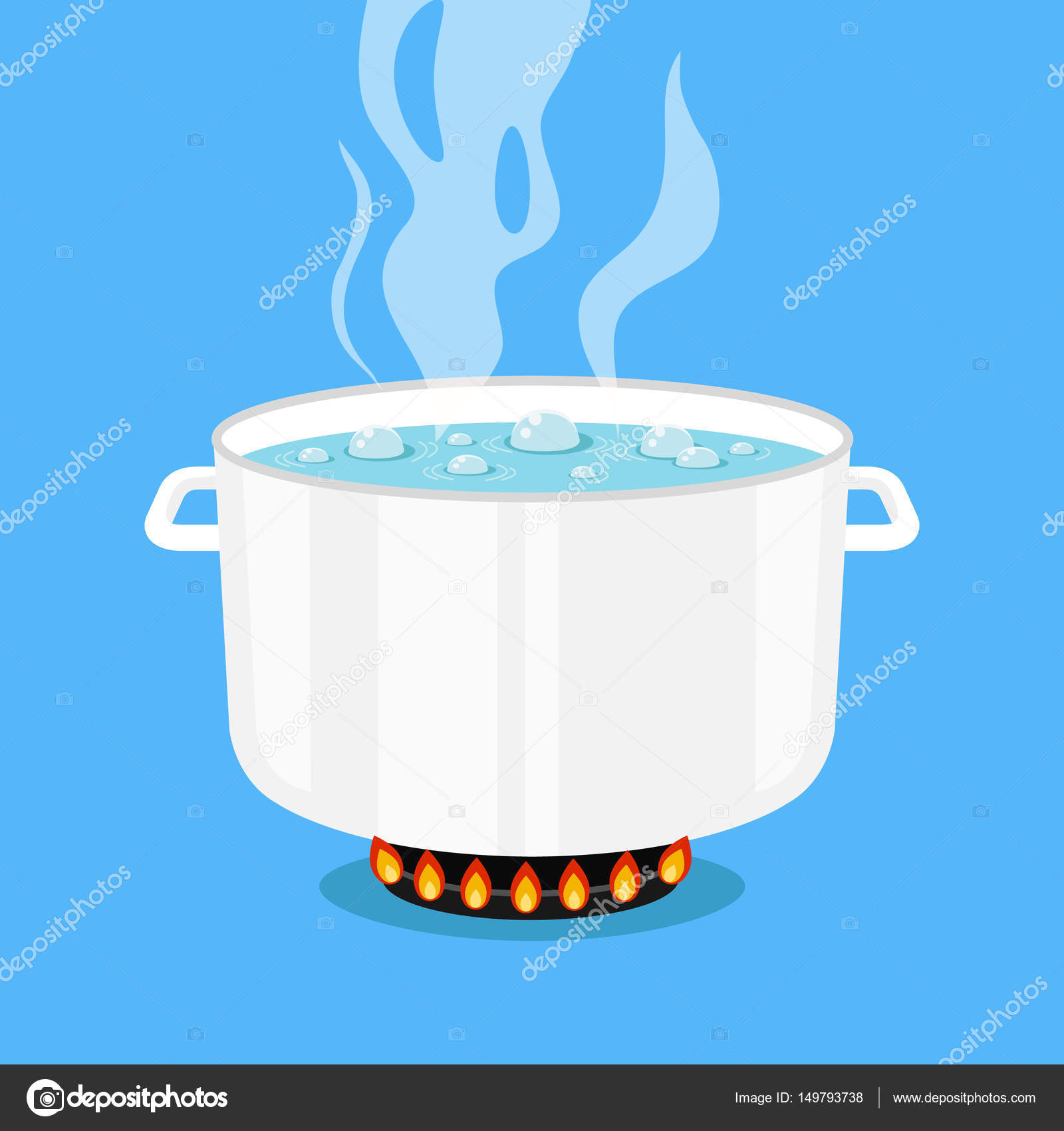 Boiling water in pan. White cooking pot on stove with water and steam. Flat  design graphic elements. Vector illustration Stock Vector by ©magurok5  149793738