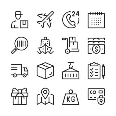 Lojistik satır Icons set. Modern grafik tasarım kavramları, basit anahat öğeleri koleksiyonu. Vektör hat simgeler