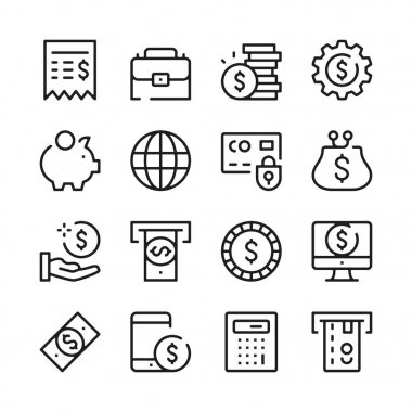 Para ve Finans satır Icons set. Modern grafik tasarım kavramları, basit anahat öğeleri koleksiyonu. Vektör hat simgeler