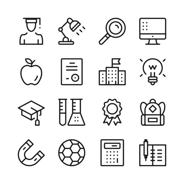 Iconos de línea de educación establecidos. Conceptos de diseño gráfico moderno, colección de elementos de contorno simple. Iconos de línea vectorial — Archivo Imágenes Vectoriales