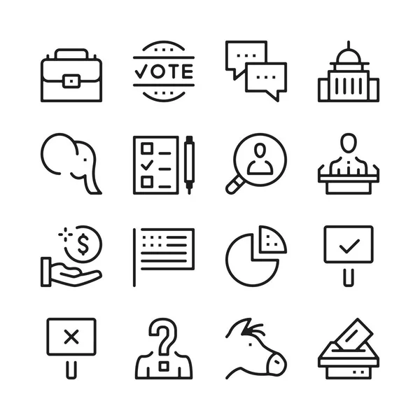 Conjunto de iconos de línea electoral. Conceptos de diseño gráfico moderno, colección de elementos de contorno simple. Iconos de línea vectorial — Vector de stock
