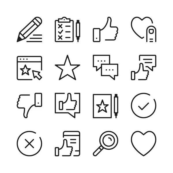 Depoimentos e ícones de linha de feedback do cliente definido. Conceitos de design gráfico moderno, coleção de elementos de contorno simples. Ícones de linha vetorial — Vetor de Stock
