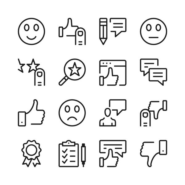 Customer feedback and testimonials line icons set. Modern graphic design concepts, simple outline elements collection. Vector line icons